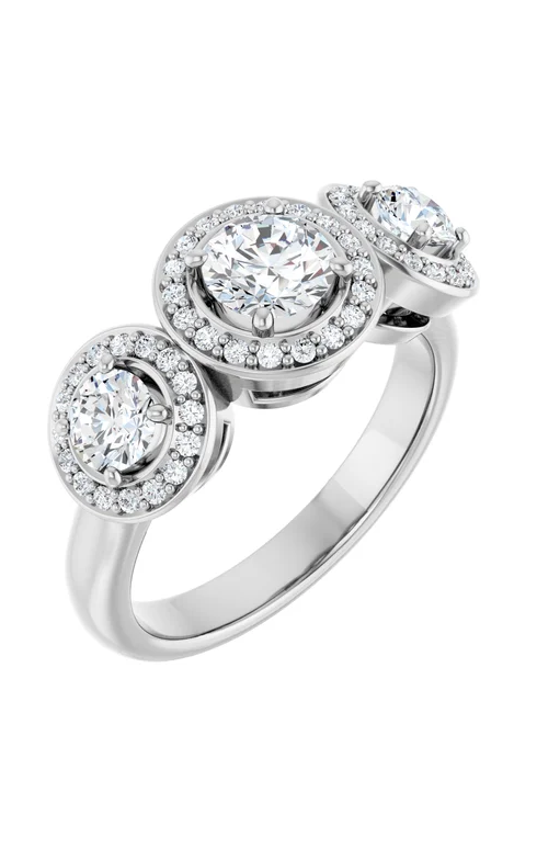 A three stone white gold diamond engagement ring