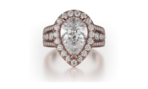 An opulent Michael M engagement ring with a thick and bold band, available at Northeastern Fine Jewelers.