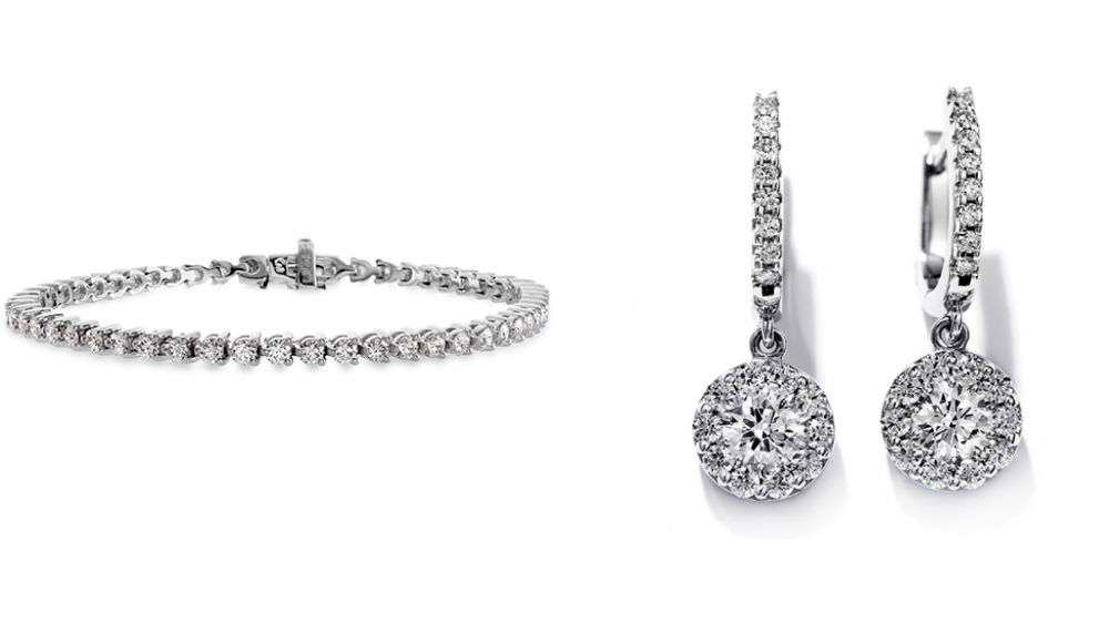 Diamond tennis bracelets and earrings at Northeastern Fine Jewelry