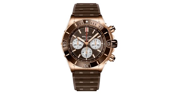 A unique red gold Breitling chronograph watch, available at Northeastern Fine Jewelry.