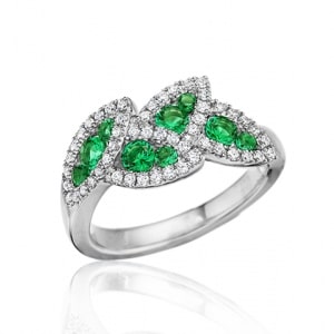 a leaf-inspired emerald fashion ring with diamond from Fana