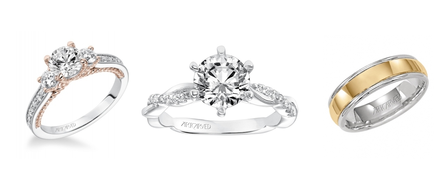 ArtCarved engagement rings and a wedding band