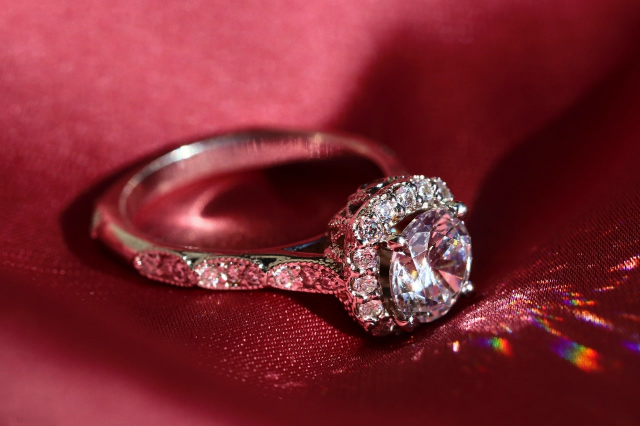 Diamond and platinum engagement ring.