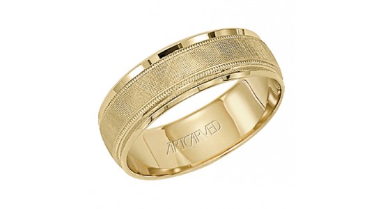 a yellow gold ring with a textured surface by Artcarved