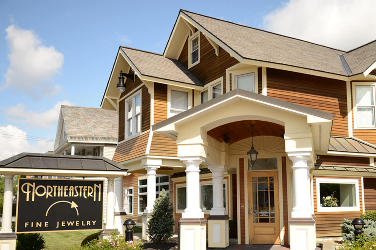 A bright view of the exterior of one of Northeastern Fine Jewelry&rsquo;s locations on a sunny day.