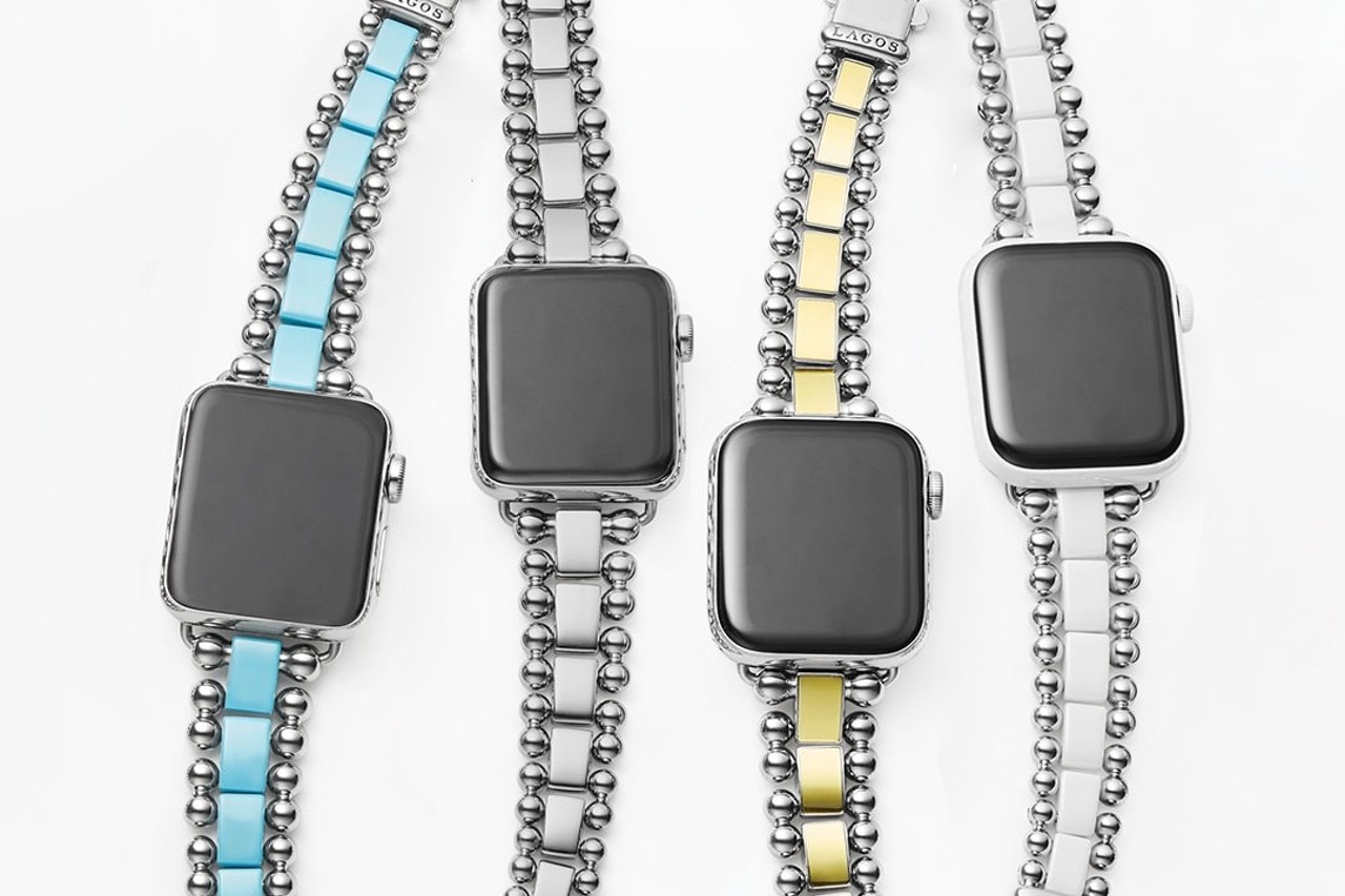 four smart watches, all with different colored Lagos watch straps four smart watches, all with different colored Lagos watch straps